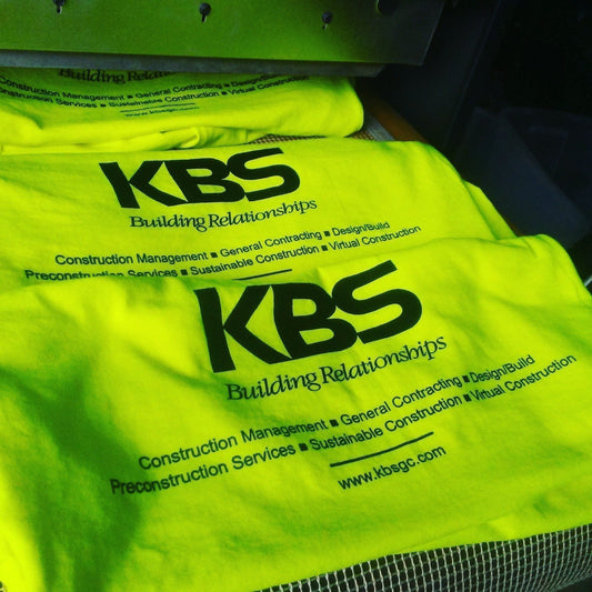 Screen printed safety green shirts for KBS.