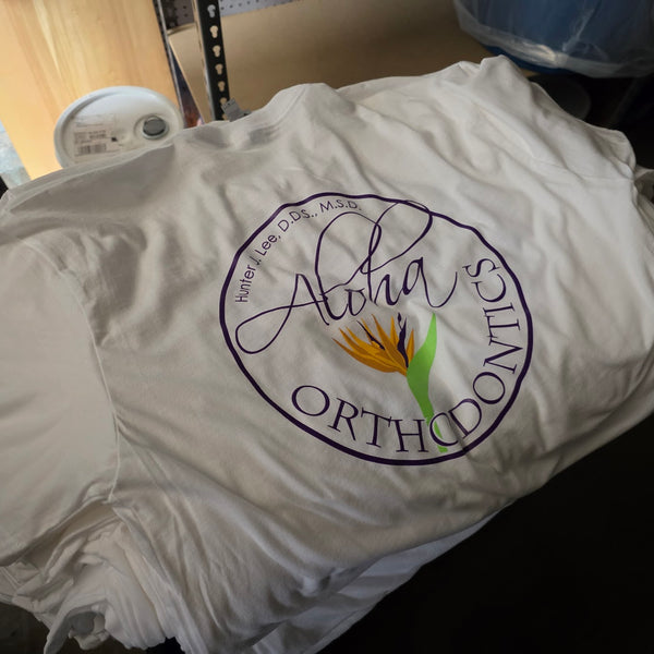 Aloha Orthodontics custom screen printed shirts at RVA Threads screen printing, Virginia