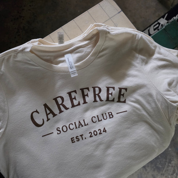 Carefree Social Club Est. 2024 screen printed t-shirt at RVA Threads screen printing, Virginia