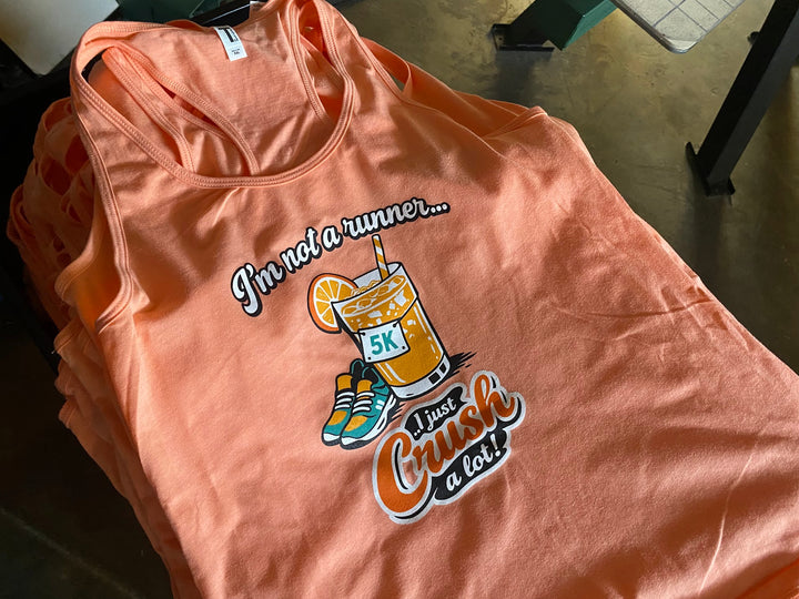 Finished Crush N Run tank top, screen printed by RVA Threads