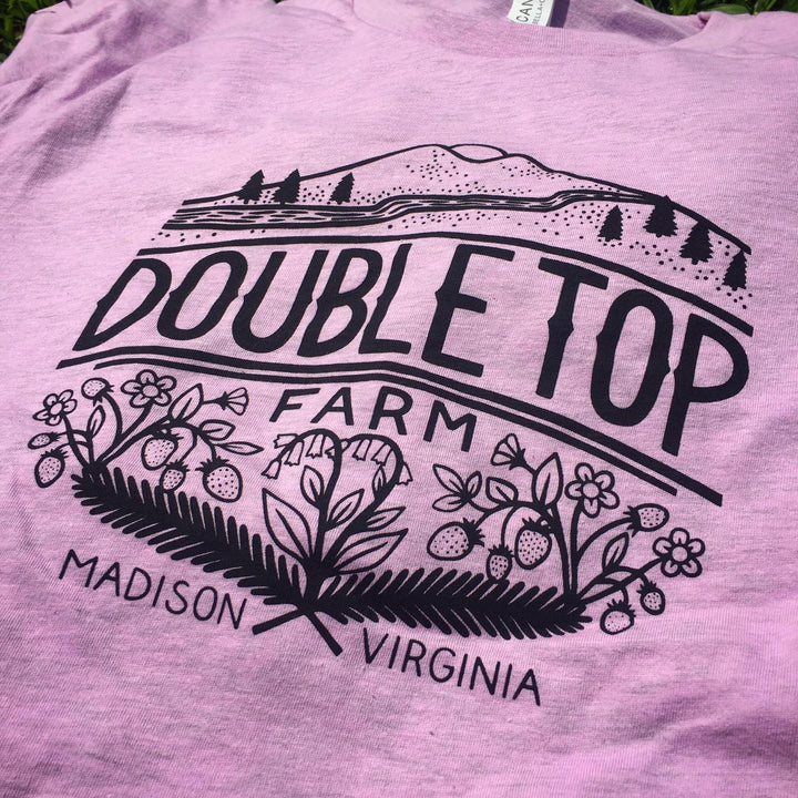 Finished Double Top Farm t-shirt back print, screen printed by RVA Threads