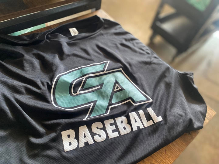 Finished GA Baseball t-shirt, screen printed by RVA Threads