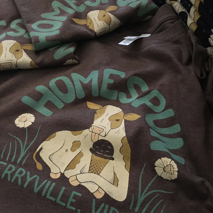 Finished Homespun t-shirt, screen printed by RVA Threads