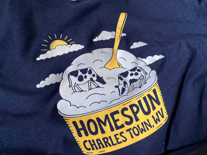 Finished Homespun t-shirt, screen printed by RVA Threads