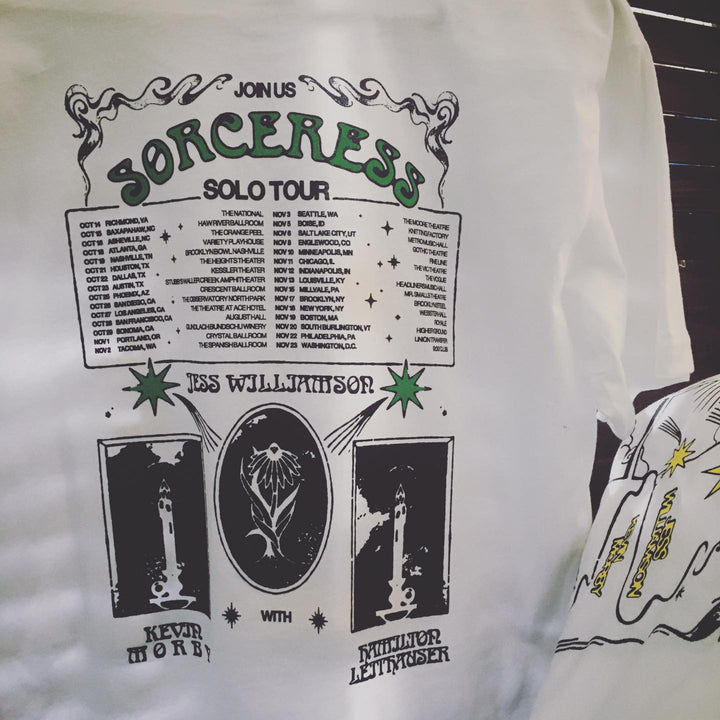 Finished Jess Williamson t-shirt back print, screen printed by RVA Threads