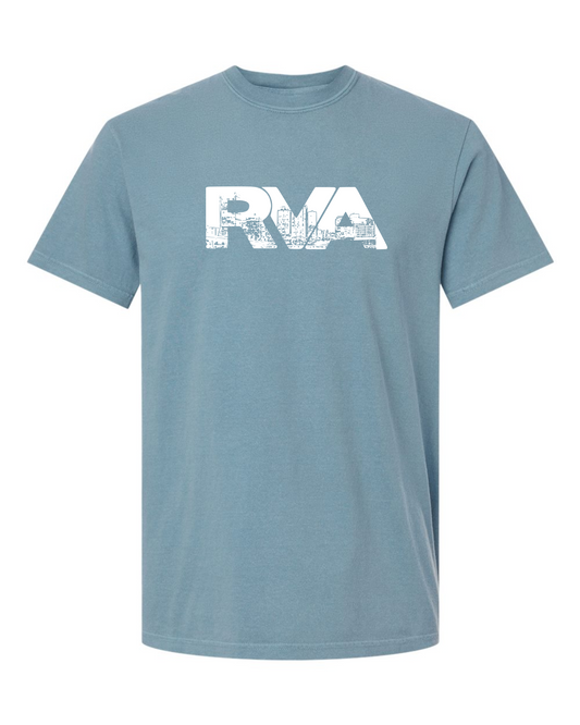 RVA Logo Skyline T-Shirt - Ice Blue/White