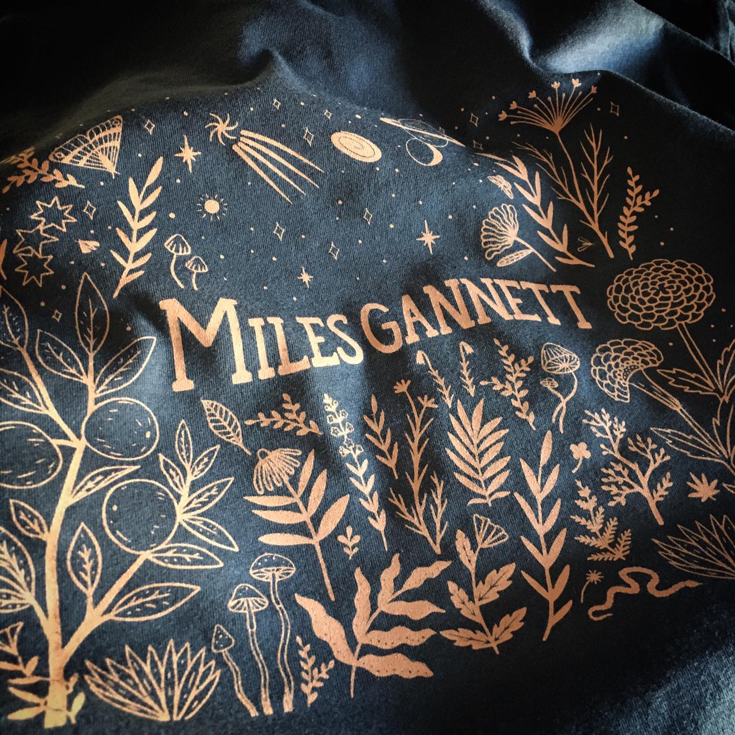 Screen printed t-shirt design by Brain Flower Designs for Miles Gannett, printed by RVA Threads. 