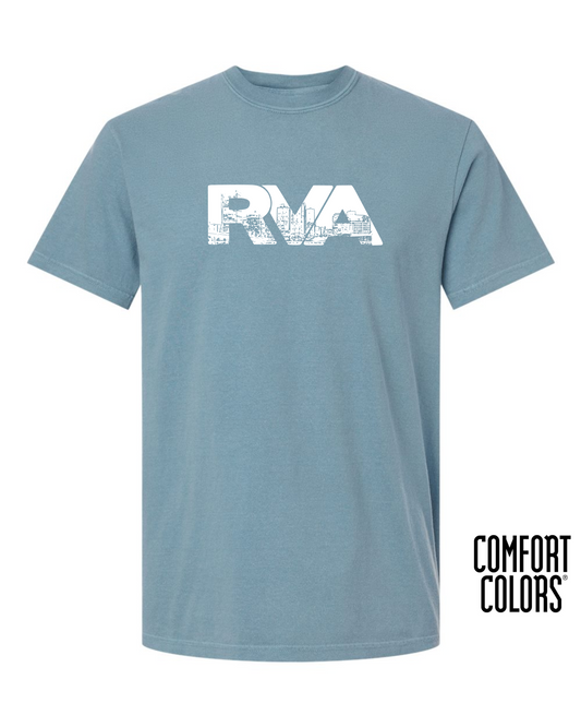 RVA Logo Skyline T-Shirt - Ice Blue/White