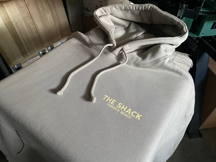 Finished The Shack hoodie, screen printed by RVA Threads