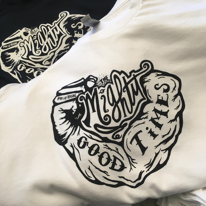 Finished The Mighty Good Times t-shirt, screen printed by RVA Threads