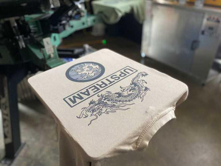 Finished Upstream t-shirt back print, screen printed by RVA Threads
