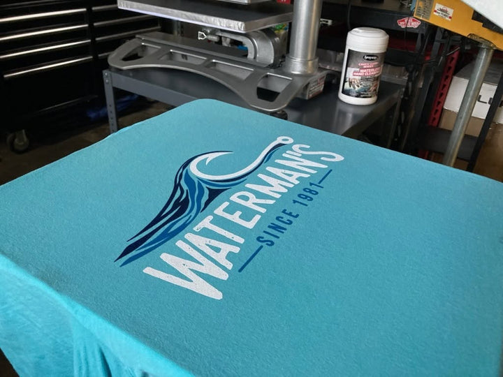 Finished Waterman's t-shirt back print, screen printed by RVA Threads
