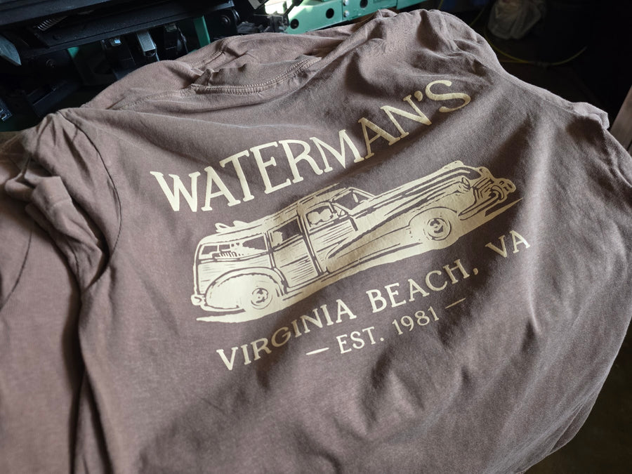 Waterman's Virginia Beach Est. 1981 screen printed shirt at RVA Threads screen printing, Virginia