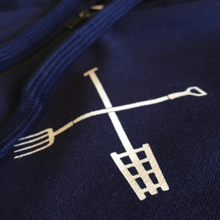 Finished Wheatland Spring zip hoodie, screen printed by RVA Threads