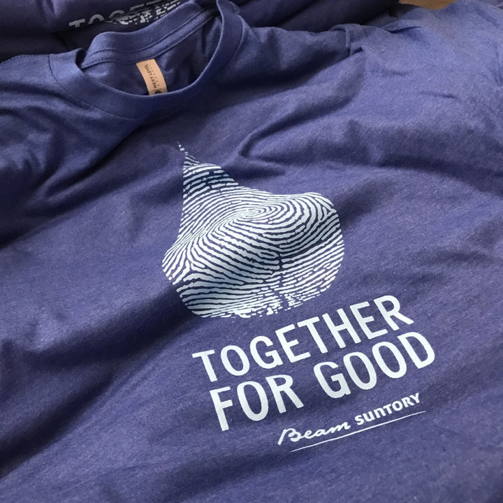 Finished Beam Suntory t-shirt, screen printed by RVA Threads
