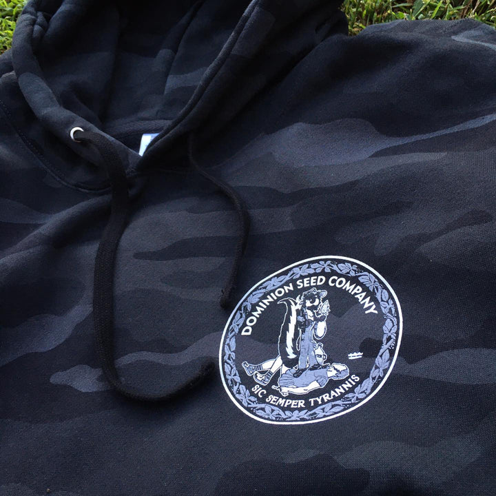 Finished Dominion Seed Company hoodie, screen printed by RVA Threads