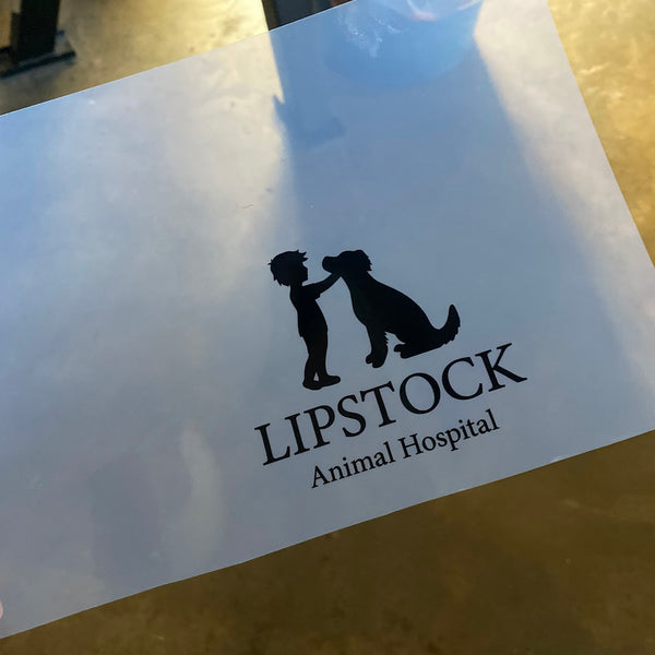 Lipstock Animal Hospital logo film positive ready to burn the screen at RVA Threads screen printing, Virginia
