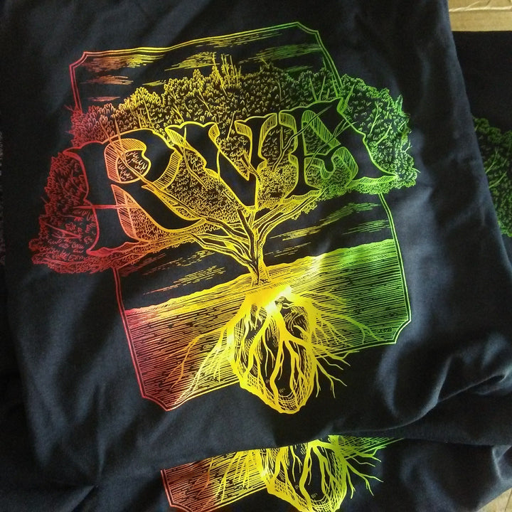 Finished RVA Rooted t-shirt, screen printed by RVA Threads