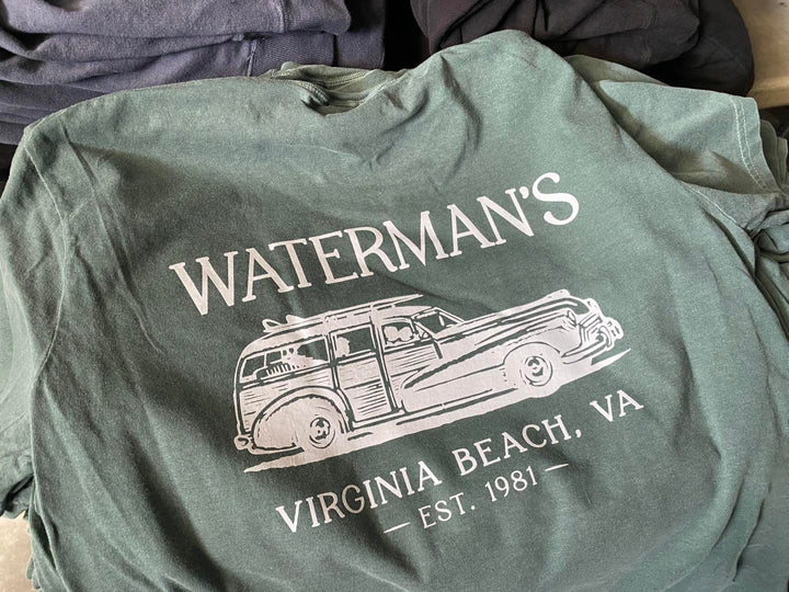 Finished Waterman's t-shirt back print, screen printed by RVA Threads
