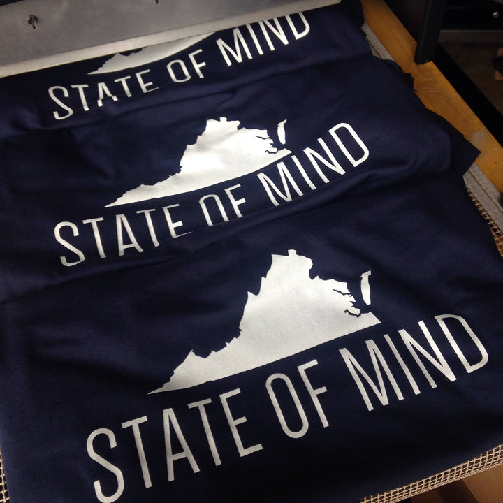 Finished VA State of Mind t-shirt, screen printed by RVA Threads