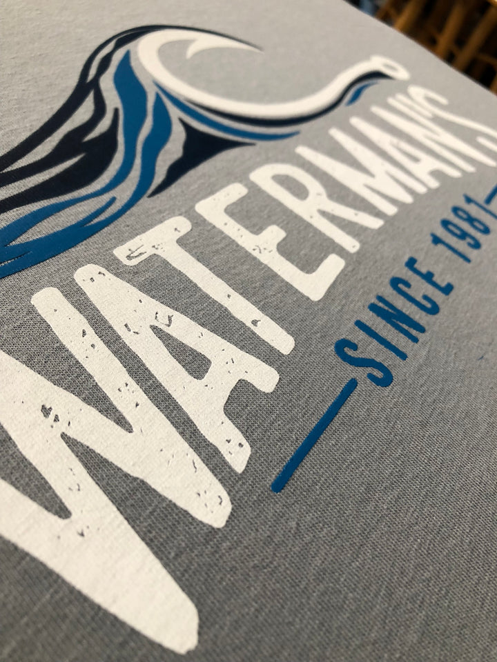 Finished Waterman's t-shirt back print, screen printed by RVA Threads